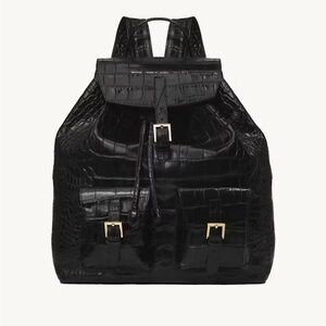 Elegant Leather Black Croc-Embossed Women's Big Backpack